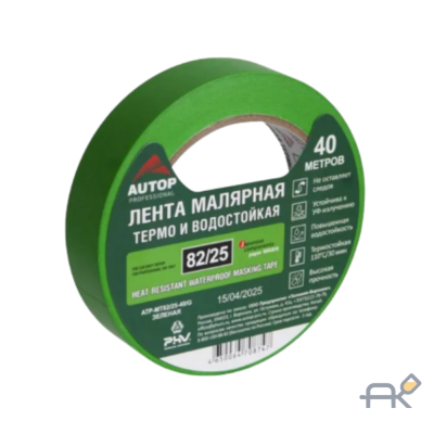 Лента малярная AUTOP 82/25 термо и водостойкая (зеленая) 25 мм x 40 м (36шт в коробке) цена за 1 шт 